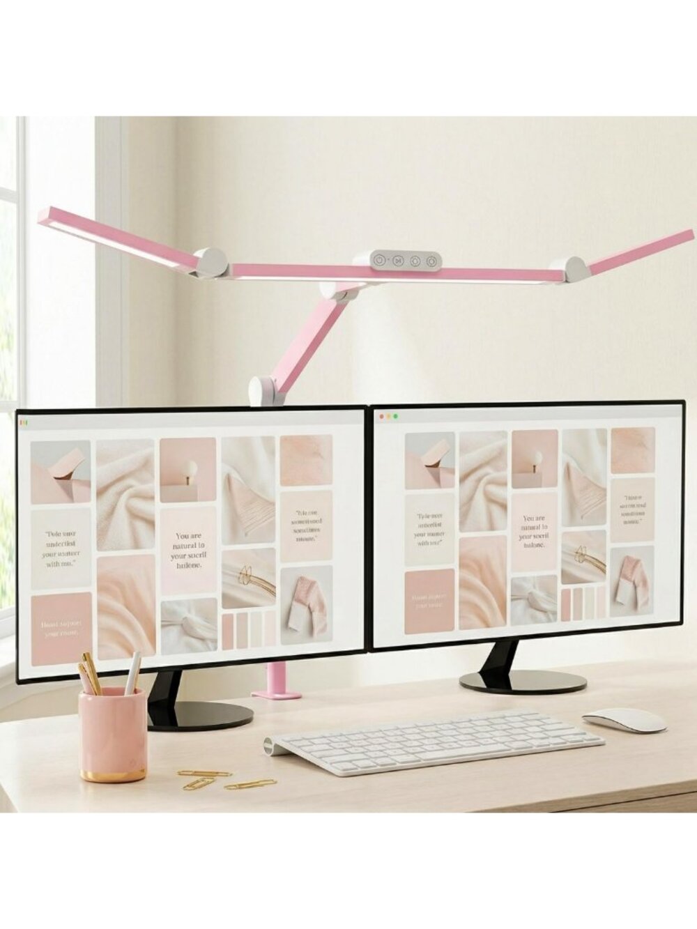 Stylish Pink Desk Lamp with Clamp - 24W LED, Rotatable, Dimmable Light for Home